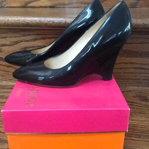 Kate Spade Black Patent Wedge Pumps